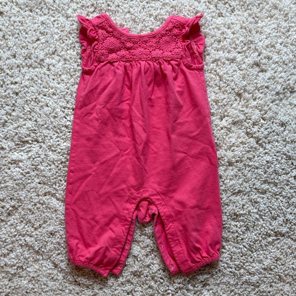 Baby Gap Sleeveless Lace Accent Romper Bright Pink Magenta Snaps 3-6 Months
